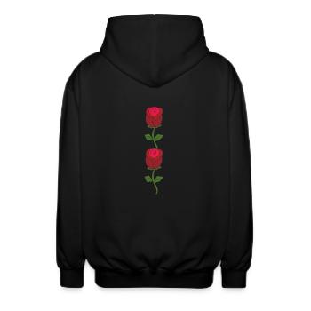 Red Roses - Unisex Hooded Jacket - black - Back - AI Model Male 185 light (185cm)