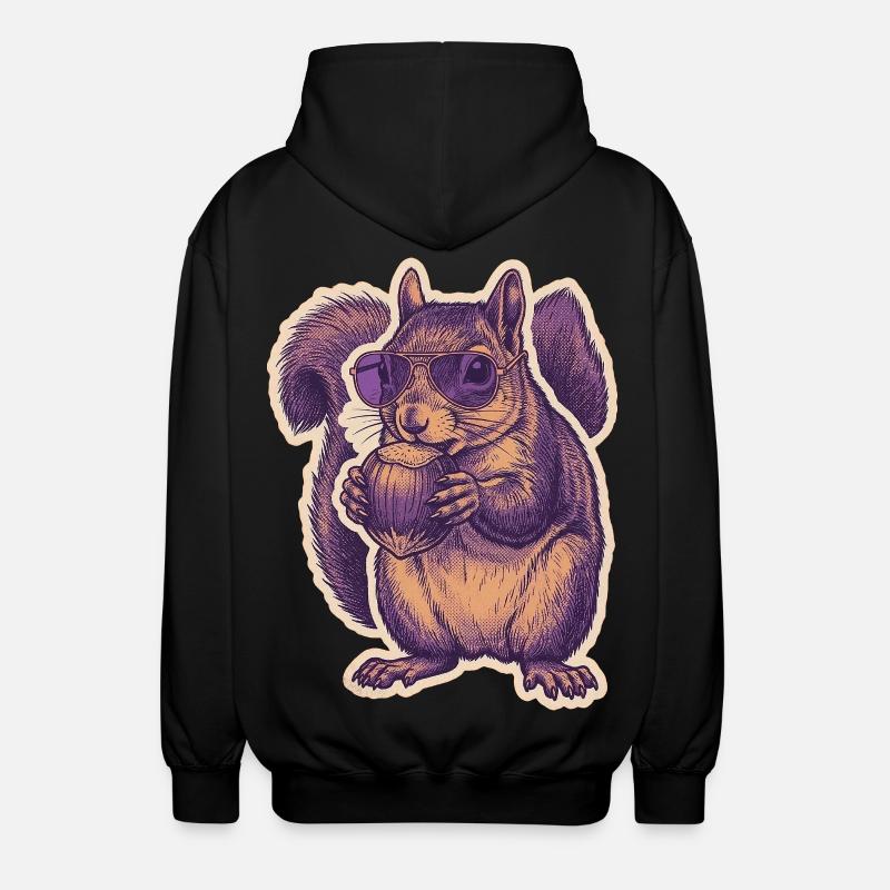 Eichhörnchen Mit Sonnenbrille Knabbert Haselnuss - Unisex Kapuzenjacke - Schwarz