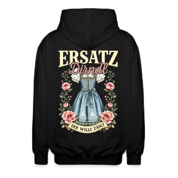 Ersatz Dirndl Trachtenshirt Ersatzdirndl Trachten - Unisex Kapuzenjacke - Schwarz - Hinten - AI Model Male 185 light (185cm)