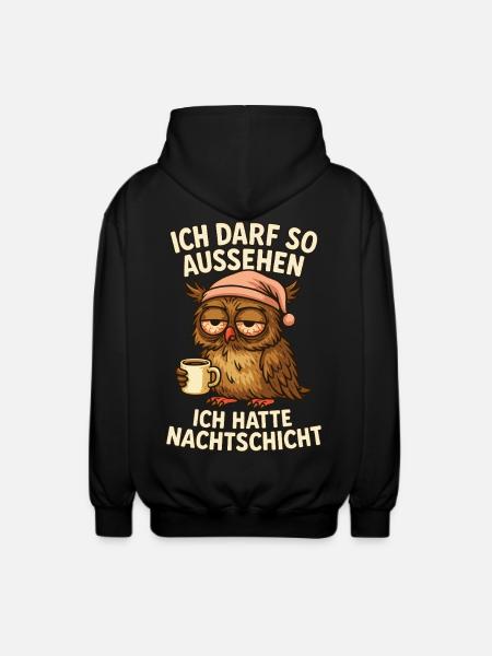 Nachtschicht Nachtdienst Krankenschwester Eule - Unisex Kapuzenjacke - Schwarz