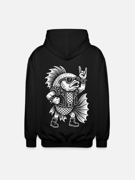 Metal Music Rock Humor Guppy Fish - Unisex Hooded Jacket - black