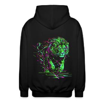 Löwe Rennt Löwenkopf Farbenfroh Raubtier Tier Wild - Unisex Kapuzenjacke - Schwarz - Hinten - AI Model Male 185 light (185cm)