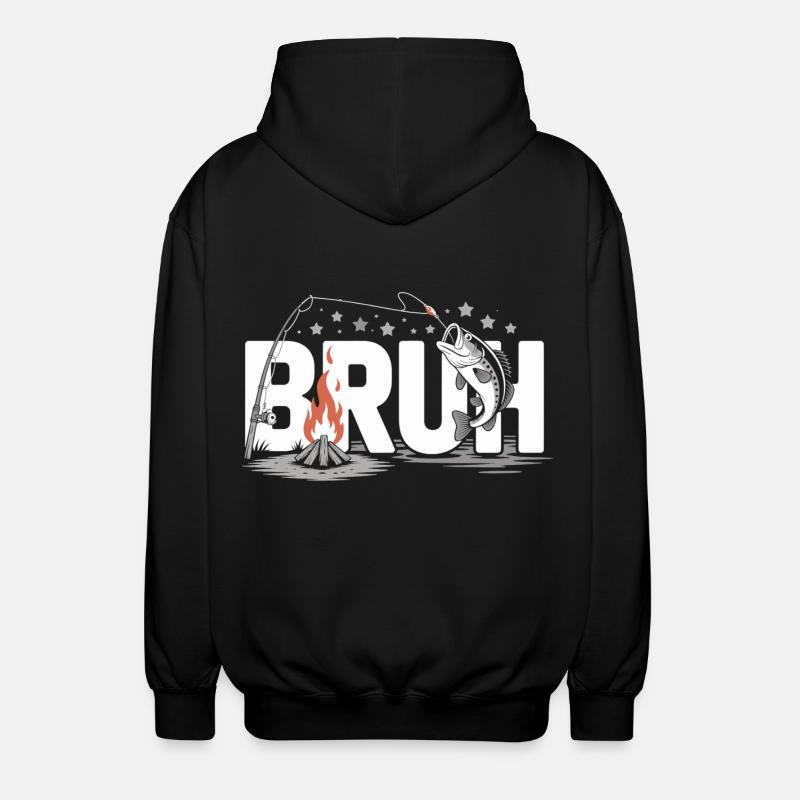 Bruh Campfire and Fish - Unisex Hooded Jacket - black