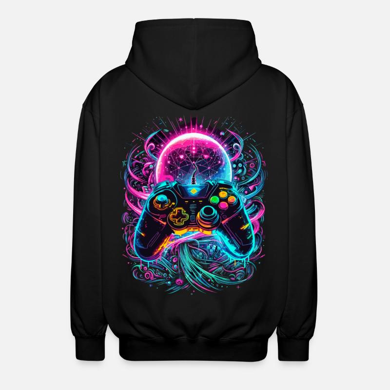 Synthwave Cyberpunk Gaming Controller - Unisex Hooded Jacket - black