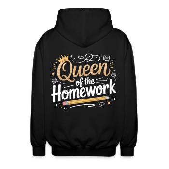 Homework Queen Shirt - Unisex Hooded Jacket - black - Back - AI Model Male 185 light (185cm)