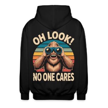 Sarkastischer Bigfoot Spruch - "Niemanden juckt’s" - Unisex Kapuzenjacke - Schwarz - Hinten - AI Model Male 185 light (185cm)