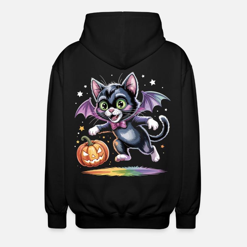 Bat cat with pumpkin - Unisex Hooded Jacket - black