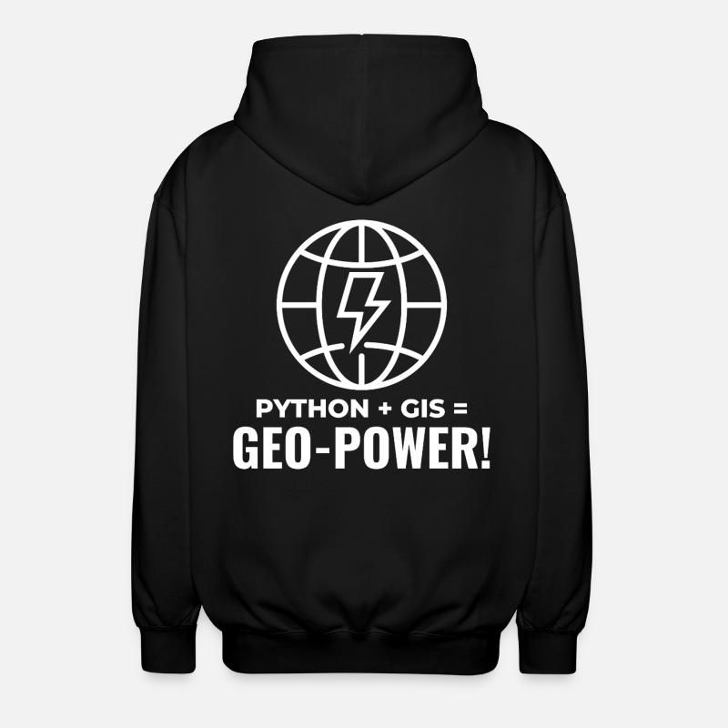 Python SIG Géo-Puissance Programmation Géospatial - Veste à capuche unisexe - noir