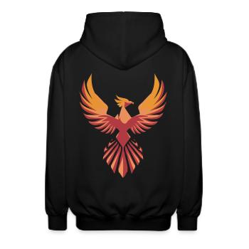 Stylized Phoenix - Unisex Hooded Jacket - black - Back - AI Model Male 185 light (185cm)