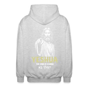 Yeshua Divine Messiah Illustration - Unisex Hooded Jacket - light heather grey - Back - AI Model Male 185 light (185cm)