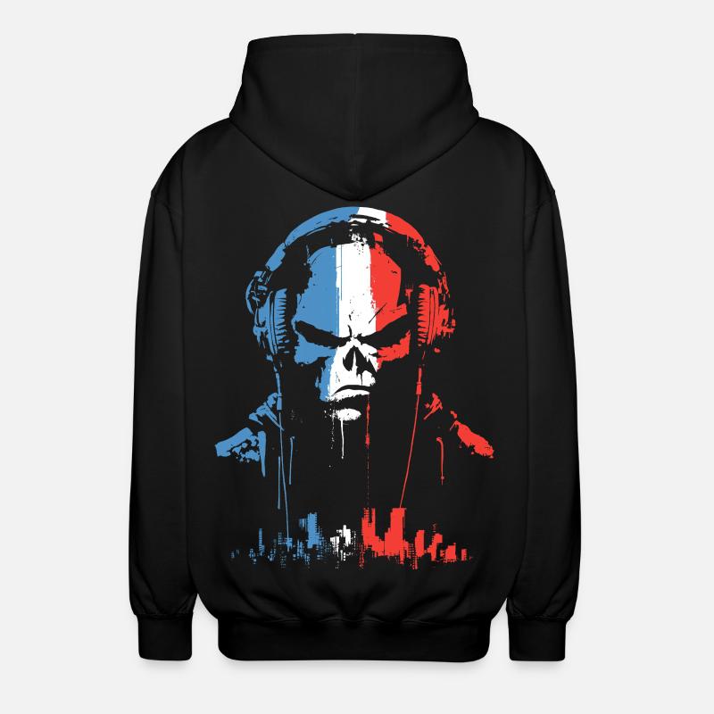 Kopfhörer-Schädel in Trikolore - Unisex Kapuzenjacke - Schwarz
