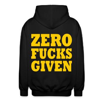 Zero fucks given - Unisex Hooded Jacket - black - Back - AI Model Male 185 light (185cm)