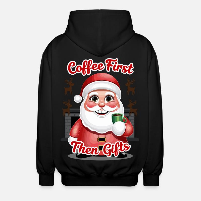 Weihnachtsmann mit Kaffee - Unisex Kapuzenjacke - Schwarz