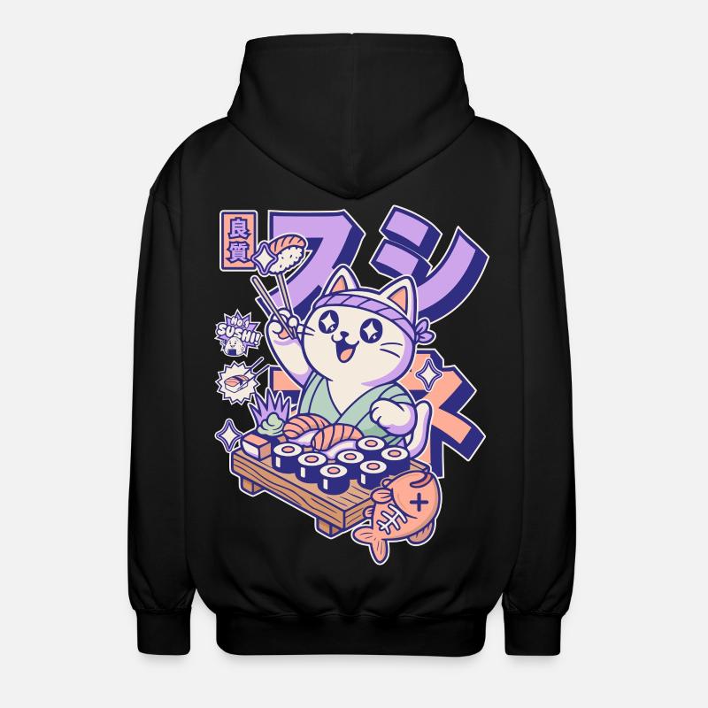 Sushi Chef Cat - Unisex Hooded Jacket - black