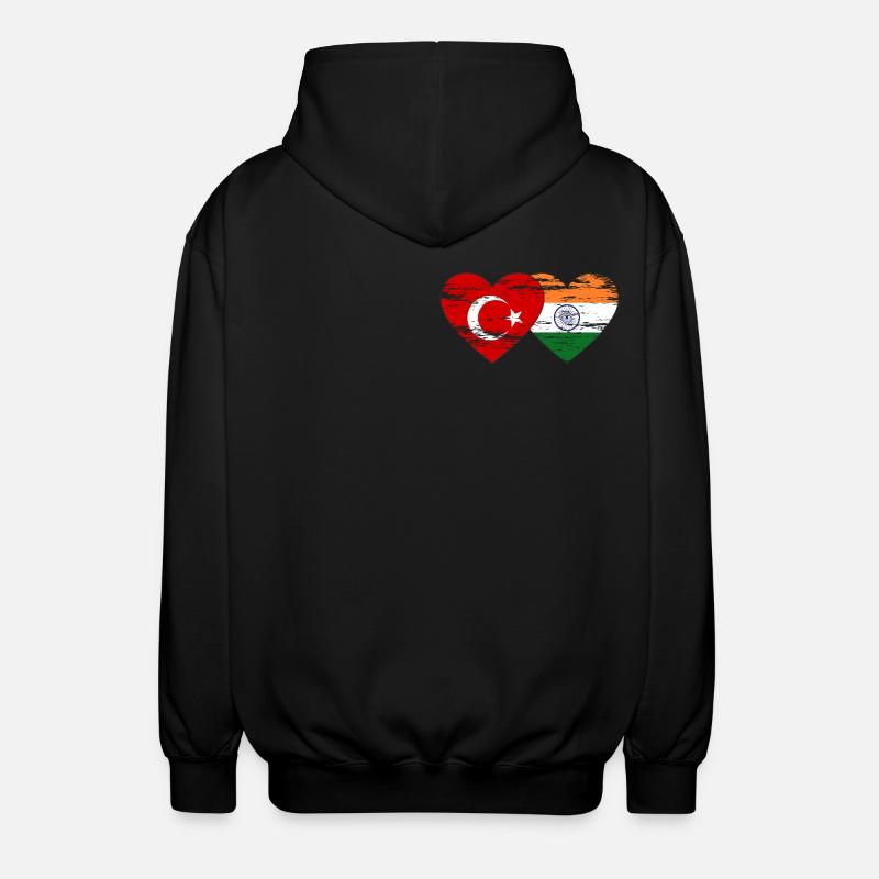 Turquie Inde Drapeau Coeur Utilisé - Veste à capuche unisexe - noir