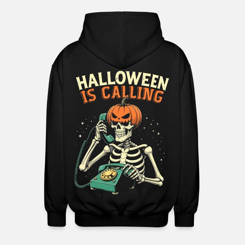 Halloween Skeleton with Pumpkin - Unisex Hooded Jacket - black