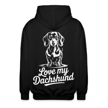 Lieblingsdackel Motiv - Unisex Kapuzenjacke - Schwarz - Hinten - AI Model Male 185 light (185cm)