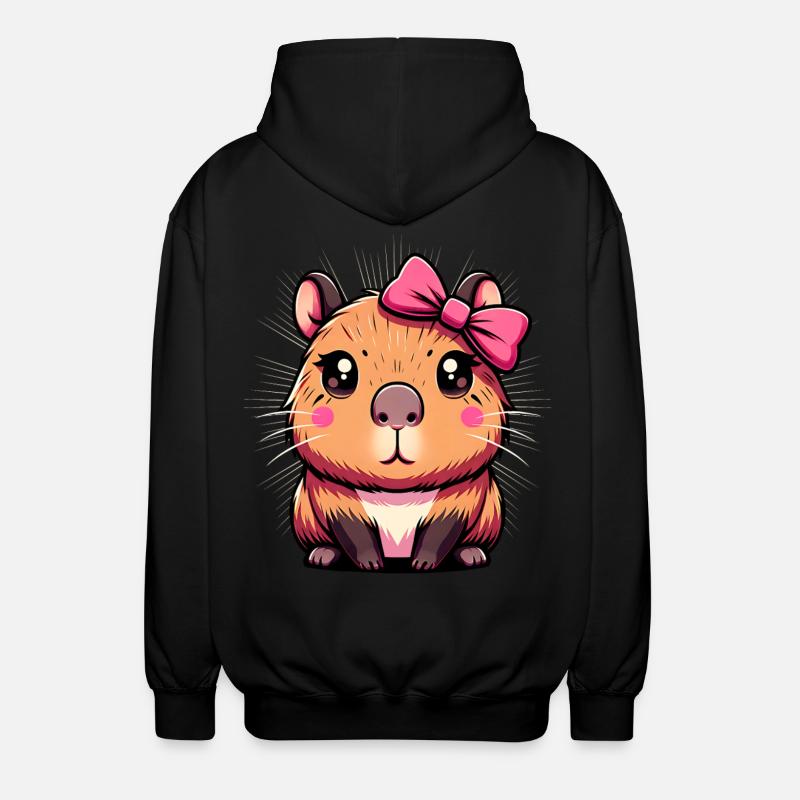 Cute Capybara Pink Bow Capybara - Unisex Hooded Jacket - black