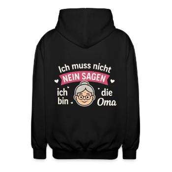 Ich bin die Oma – darf alles! - Unisex Kapuzenjacke - Schwarz - Hinten - AI Model Male 185 light (185cm)
