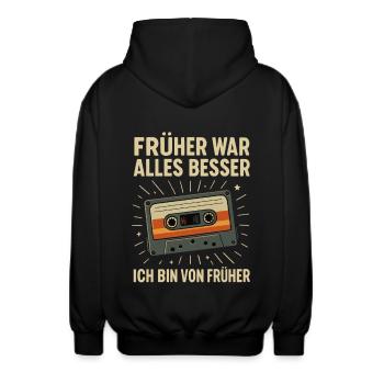Früher war alles besser – Kassette Retro - Unisex Kapuzenjacke - Schwarz - Hinten - AI Model Male 185 light (185cm)
