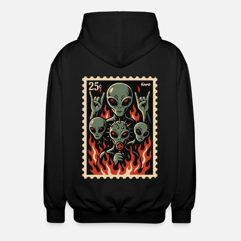 Aliens with mask and fire - Unisex Hooded Jacket - black