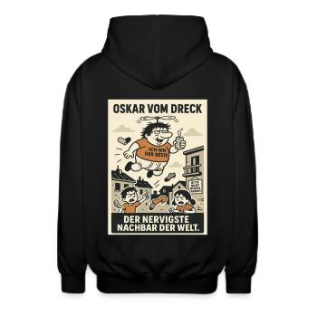 Fliegender nerviger Nachbar im Wohnviertel - Unisex Kapuzenjacke - Schwarz - Hinten - AI Model Male 185 light (185cm)