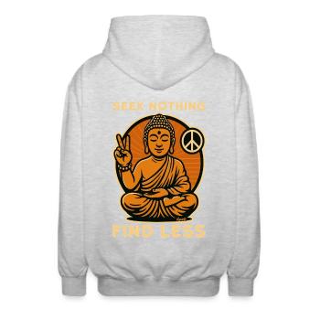 Buddha mit Peace-Zeichen und Spruch in Retro-Optik - Unisex Kapuzenjacke - Hellgrau meliert - Hinten - AI Model Male 185 light (185cm)