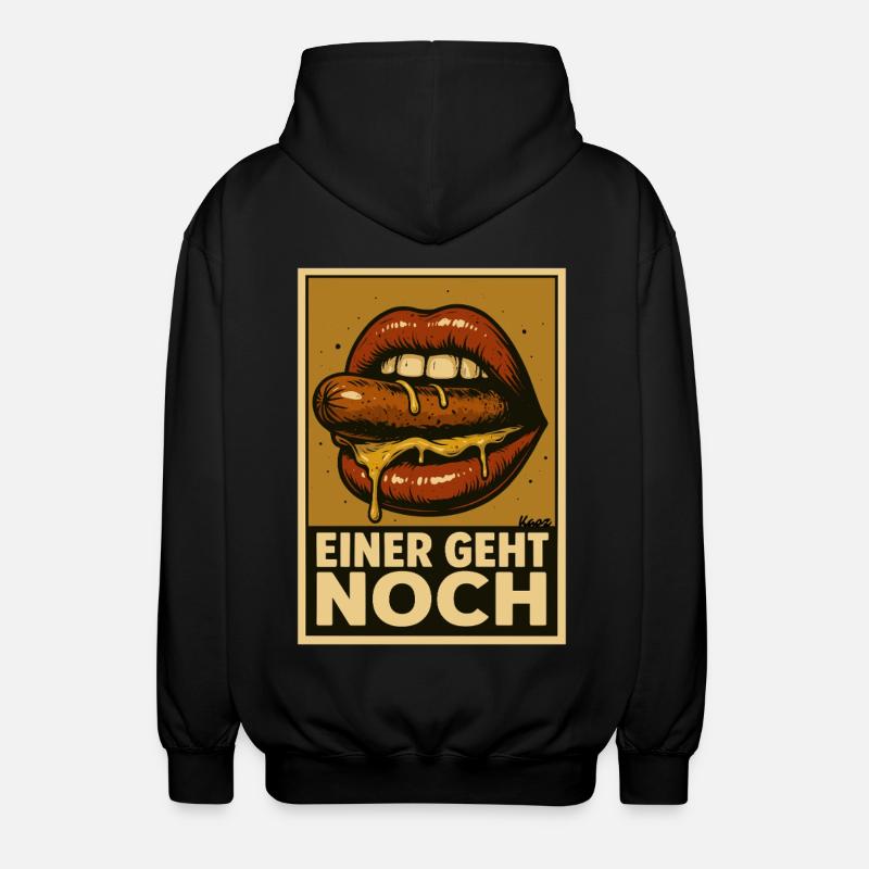 Pølse med sauce og siger "One more goes" - Unisex hættejakke. - sort