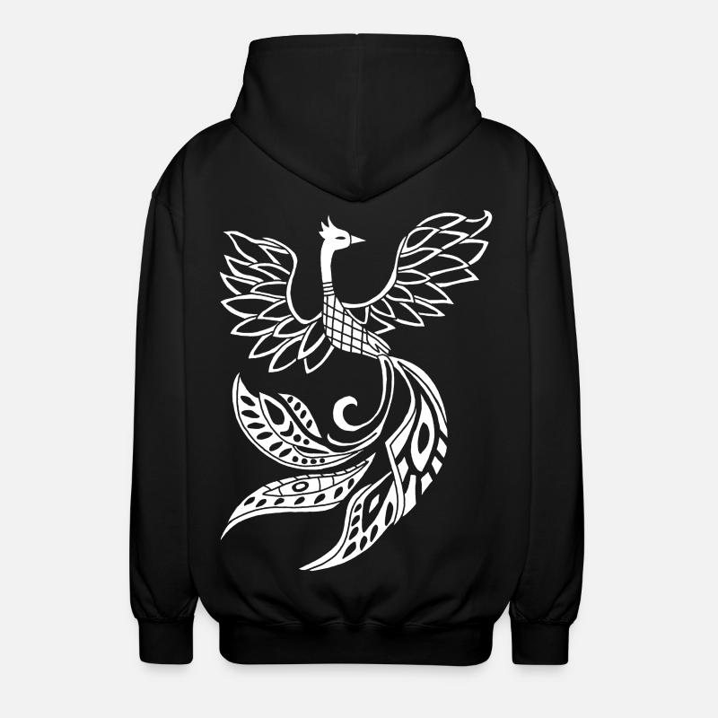 White phoenix bird - Unisex Hooded Jacket - black