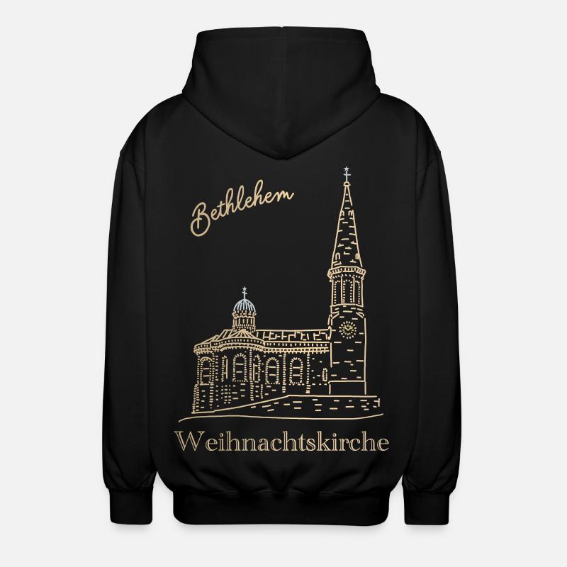 Weihnachtskirche Bethlehem Handzeichnung - Unisex Kapuzenjacke - Schwarz