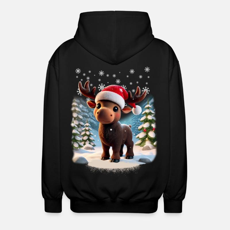 Elch - Moose - Weihnachten - Schnee - Unisex Kapuzenjacke - Schwarz