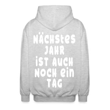Next year is also another day - Optimist - Unisex Hooded Jacket - light heather grey - Back - AI Model Male 185 light (185cm)