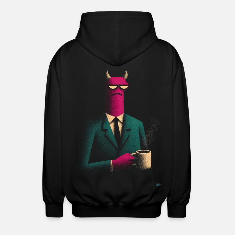 Dämon im Anzug mit Kaffee - Unisex Kapuzenjacke - Schwarz