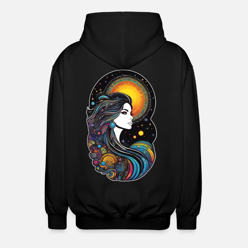 Kosmische Göttin der Schöpfung - Unisex Kapuzenjacke - Schwarz