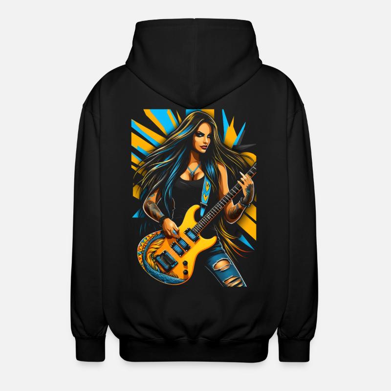 Wilde Gittarendiva mit E-Gitarre - Unisex Kapuzenjacke - Schwarz