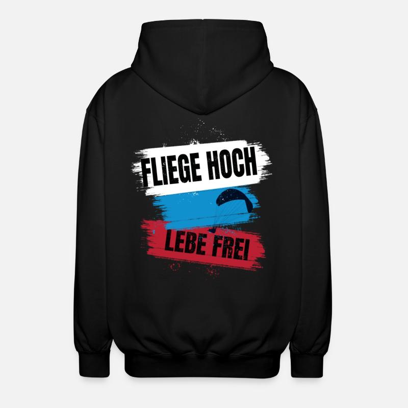 Paragliding - Fly High, Live Free - Unisex Hooded Jacket - black