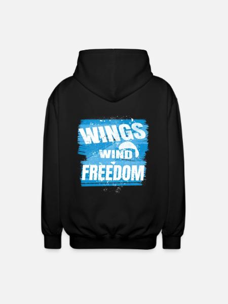 Wings Wind Freedom – Paragliding Design - Unisex Hooded Jacket - black