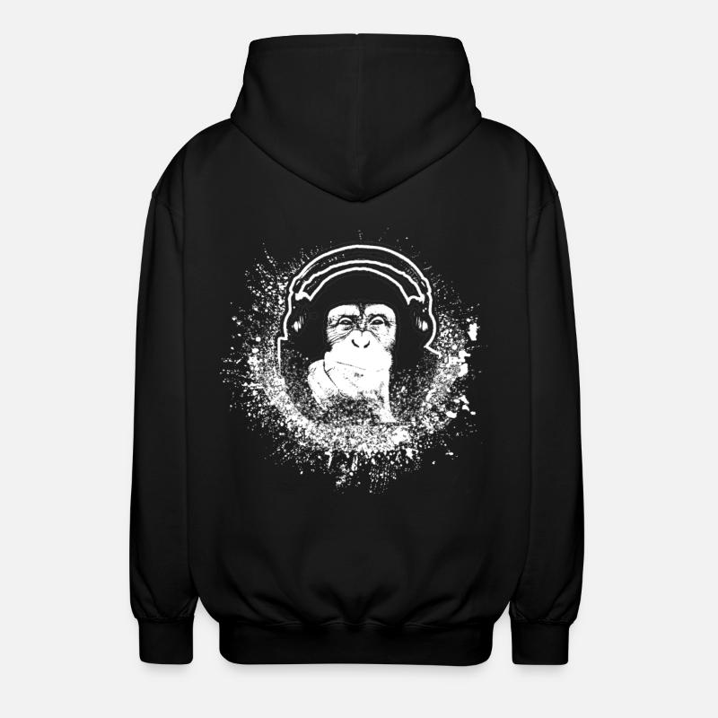 Monkey With Headphone - Unisex Hooded Jacket - black