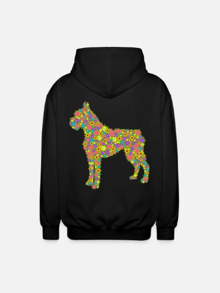 Boxer Dog Flower - Unisex Hooded Jacket - black