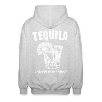 Tequila Günstiger Als Therapie Spruch - Unisex Kapuzenjacke - Hellgrau meliert - Hinten - AI Model Male 185 light (185cm)