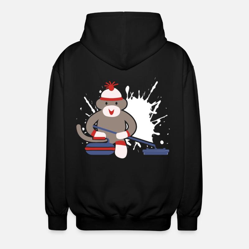Sock Monkey Curling - Unisex Hooded Jacket - black
