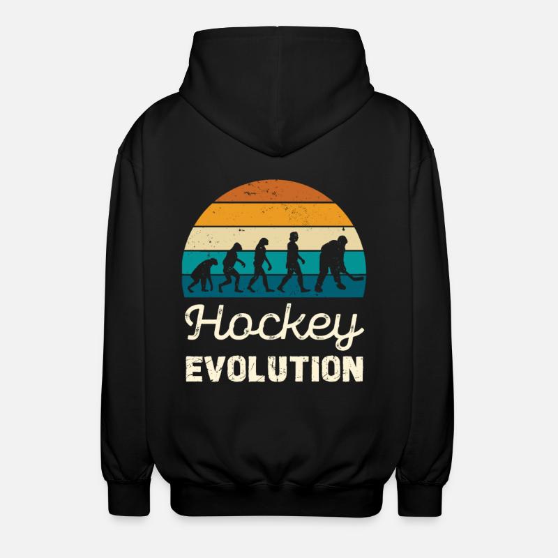 Hockey Evolution Retro Illustration - Unisex Hooded Jacket - black
