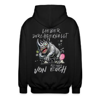 Nashorn Lieber durchgeknallt als einer von euch - Unisex Kapuzenjacke - Schwarz - Hinten - AI Model Male 185 light (185cm)