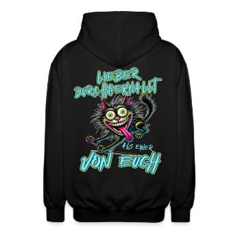 Katze Lieber durchgeknallt als einer von euch - Unisex Kapuzenjacke - Schwarz - Hinten - AI Model Male 185 light (185cm)
