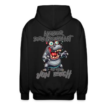 Nilpferd Lieber durchgeknallt als einer von euch - Unisex Kapuzenjacke - Schwarz - Hinten - AI Model Male 185 light (185cm)