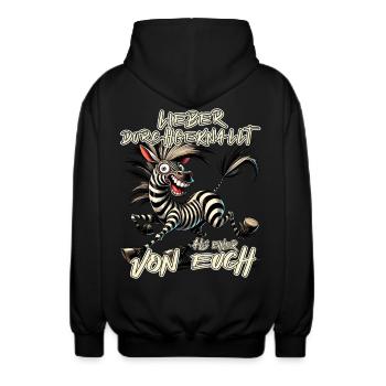 Zebra Lieber durchgeknallt als einer von euch - Unisex Kapuzenjacke - Schwarz - Hinten - AI Model Male 185 light (185cm)