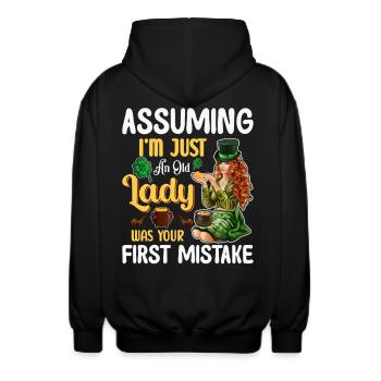 Assuming I m Just An Old Lady Was your First Mista - Unisex Hooded Jacket - black - Back - AI Model Male 185 light (185cm)