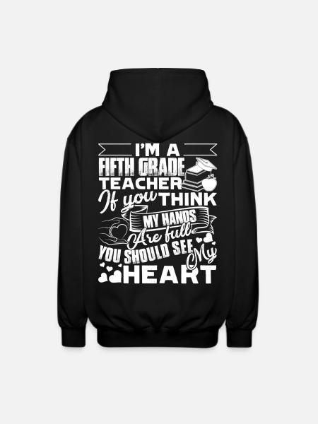 5th Grade Teacher Full Heart - Unisex Hooded Jacket - black