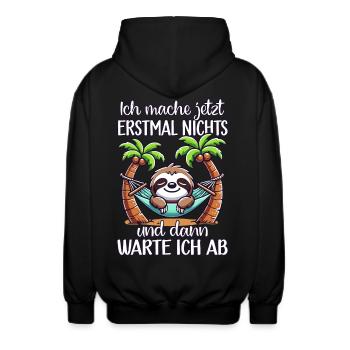 Faultier Spruch Langschläfer Müde Büro Faul - Unisex Kapuzenjacke - Schwarz - Hinten - AI Model Male 185 light (185cm)