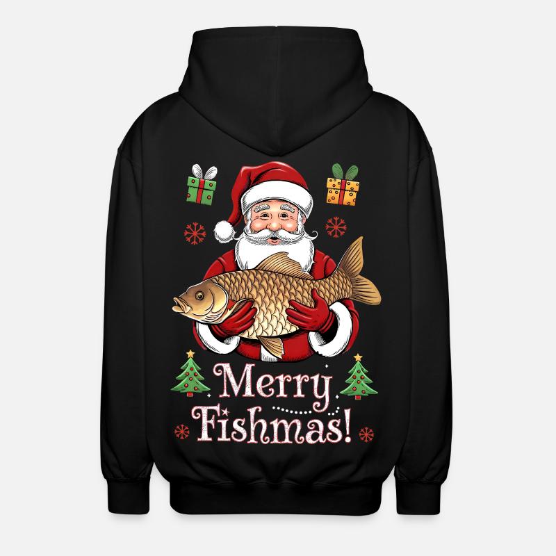 Angler Weihnachtspullover Merry Fishmas Karpfen - Unisex Kapuzenjacke - Schwarz